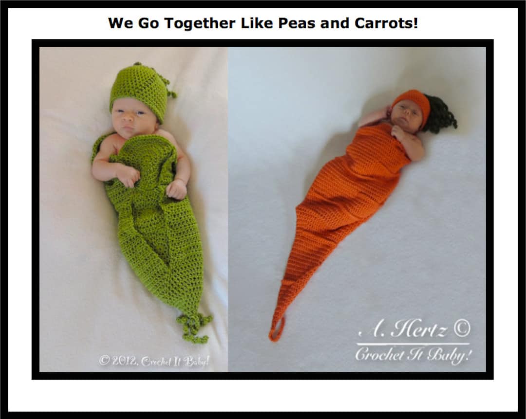Crochet Sweet Pea and Carrot Cocoons and Hat Photo Prop Sets