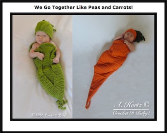 Crochet Sweet Pea and Carrot Cocoons and Hat Photo Prop Sets - PATTERNS ONLY