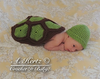 Crochet Turtle/Tortoise Cover and Hat Photo Prop Set - Newborn - PATTERN ONLY