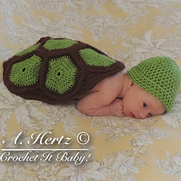 Crochet Turtle/Tortoise Cover and Hat Photo Prop Set - Newborn - PATTERN ONLY