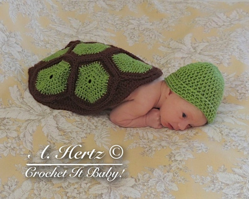 Crochet Turtle/Tortoise Cover and Hat Photo Prop Set Newborn PATTERN ONLY image 1