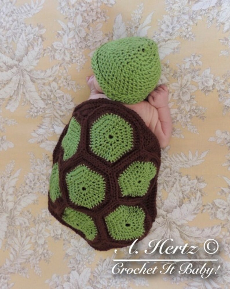 Crochet Turtle/Tortoise Cover and Hat Photo Prop Set Newborn PATTERN ONLY image 4