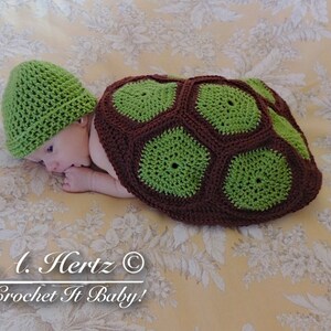 Crochet Turtle/Tortoise Cover and Hat Photo Prop Set Newborn PATTERN ONLY image 5