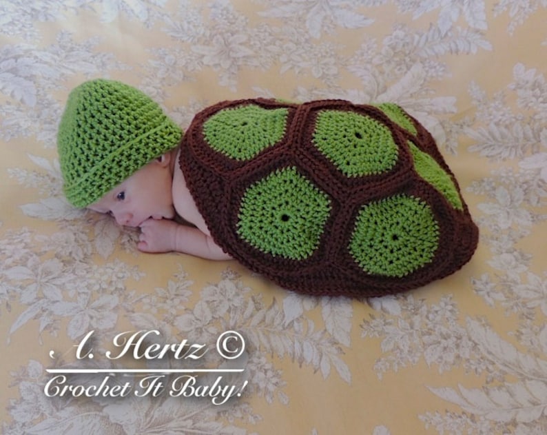 Crochet Turtle/Tortoise Cover and Hat Photo Prop Set Newborn PATTERN ONLY image 5