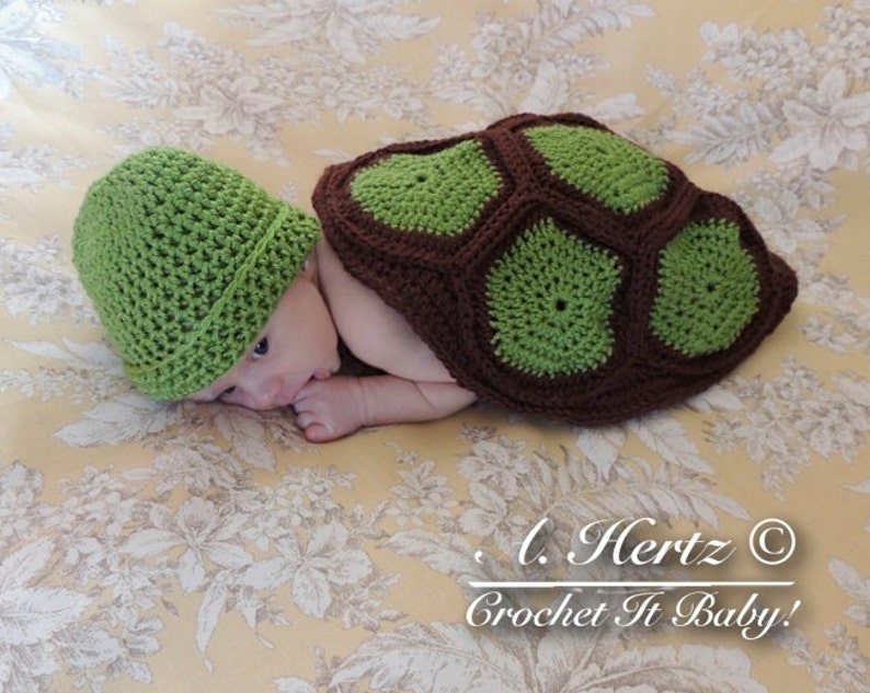 Crochet Turtle/Tortoise Cover and Hat Photo Prop Set Newborn PATTERN ONLY image 2