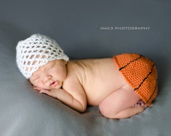 Crochet Basketball Tushy Topper and Hat Photography Prop - Size Newborn (PATTERN ONLY)