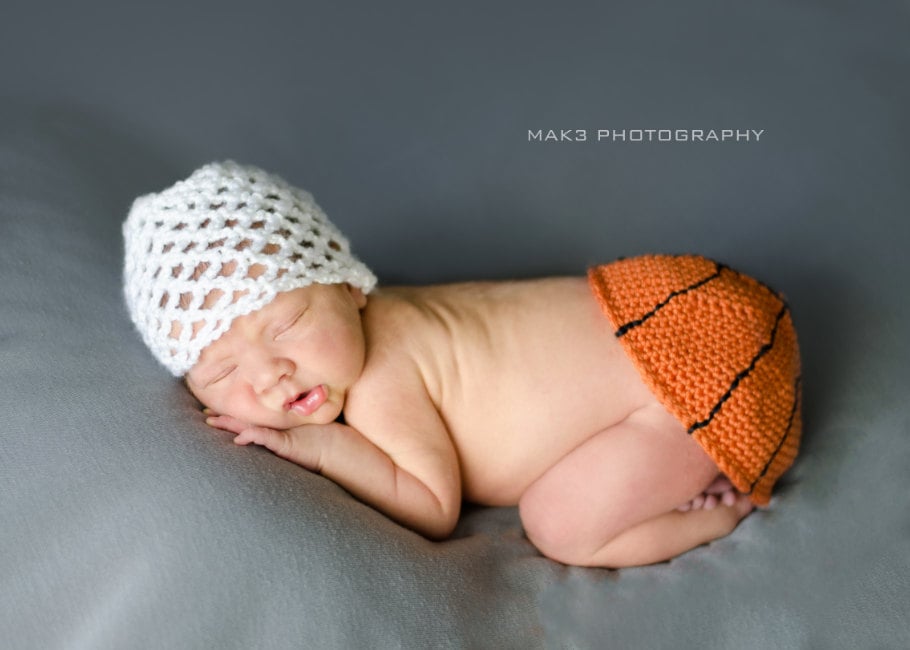34 Basketball Crochet Patterns for Fans, Gifts, and Game-Day Decor 32 Crochet Basketball Tushy Topper and Hat Photography Prop
