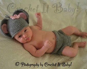 Crochet Little Mouse Hat and Diaper Cover Set Photo Prop - Newborn - PATTERN ONLY