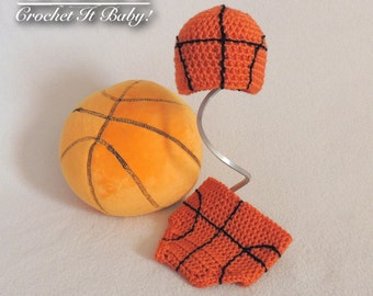 Crochet Basketball Hat and Diaper Cover Photo Prop Set (Newborn) - PATTERN ONLY