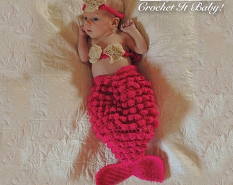 Crochet Mermaid Cocoon and Headband Photography Prop - Newborn PATTERN ONLY