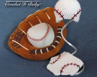 Crochet Baseball Hat and Diaper Cover Photo Prop Set - Newborn - PATTERN ONLY