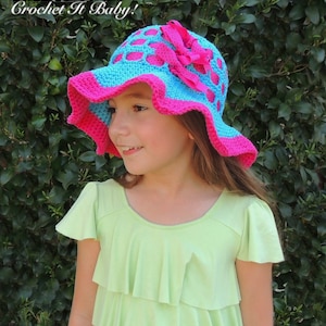 Crochet Floppy Brimmed Ribbon Sun Hat (Sizes 0 to Adult) - PATTERN ONLY