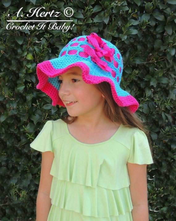Crochet Floppy Brimmed Ribbon Sun Hat (sizes 0 to Adult  display picture 1