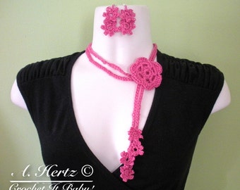 Ensemble collier et boucles d'oreilles en forme de marguerite au crochet - MOTIF SEULEMENT