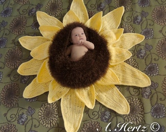 Gehaakte Zonnebloem Baby Bowl - Cocoon Photography Prop - Newborn - ALLEEN PATROON