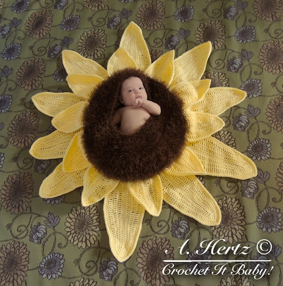 Crochet Sunflower Baby Bowl - Cocoon Photography Prop - Newborn - PATTERN ONLY