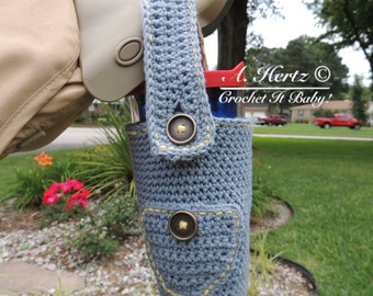 Crochet Denim Cup Holder with Adjustable Strap - PATTERN ONLY