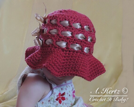 Crochet Floppy Brimmed Ribbon Sun Hat (sizes 0 to Adult  display picture 1
