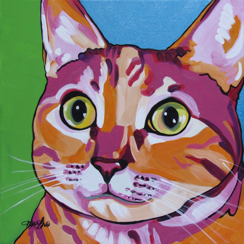 Pippa Colorful Pop Art Kitty Cat Painting Custom Feline Pet Etsy