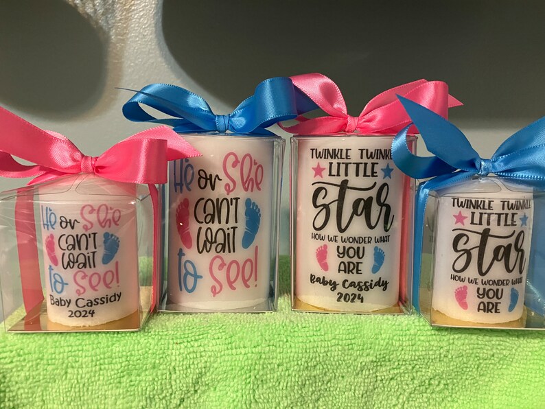 2 or 3 inch candle favors Gender reveal favors, gender neutral, he or she favors, gender reveal, gender reveal candles image 3