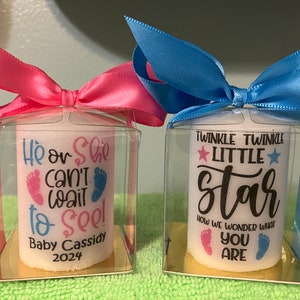 2 or 3 inch candle favors Gender reveal favors, gender neutral, he or she favors, gender reveal, gender reveal candles image 1