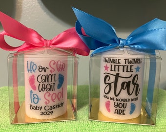 2 or 3 inch candle favors Gender reveal favors, gender neutral, he or she favors, gender reveal, gender reveal candles