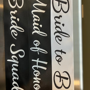 Bride to be party, Mommy to be, baby shower sash, Halloween Sash, Prom King, Prom Queen, Beauty Queen, Any Color any wording, custom sash image 1