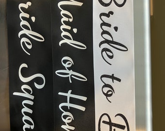 Bride to be party, Mommy to be, baby shower sash, Halloween Sash, Prom King, Prom Queen,  Beauty Queen, Any Color any wording, custom sash