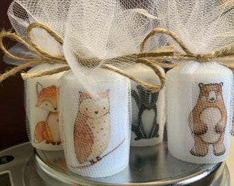 Baby Shower Favors, Shower Favor, Woodland Animal favors, Candle Favors,  classic themed Favors, Baptism , Holy Communition Favors