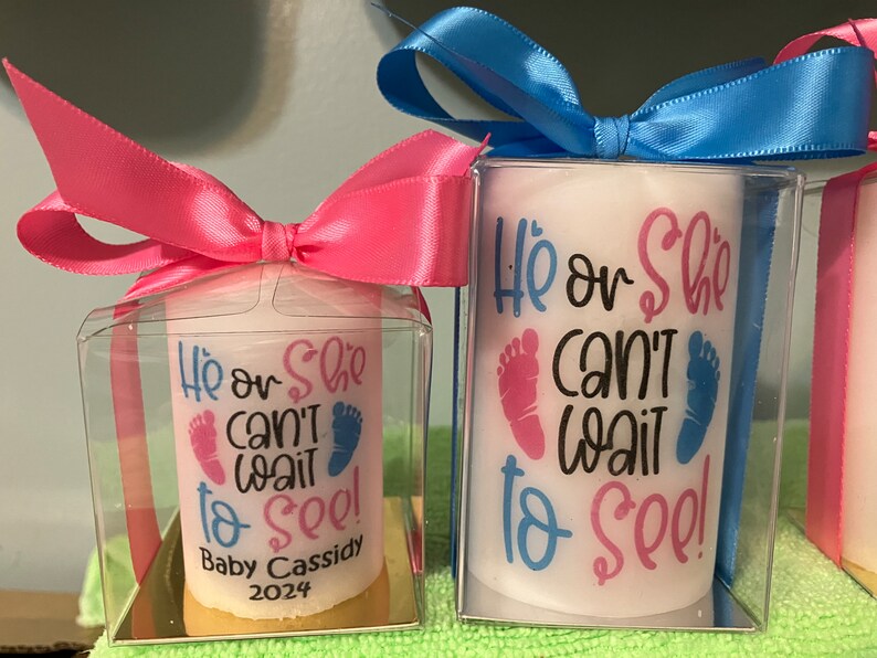 2 or 3 inch candle favors Gender reveal favors, gender neutral, he or she favors, gender reveal, gender reveal candles image 2