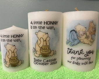 2 or 3 inch candle favors, custom candle favors, baby shower favors, a little hunny on the way, winnie the pooh like favors, gender neutral