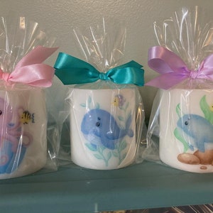 Custom prizes to match your theme! Candles prizes with your custom picture/wording on them! , baby shower prize, Sea creature. Under the Sea