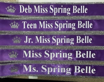 Pagent sash, Pageant Sashsash, custom Sash,Wedding Sash Prom King, Prom Queen,  Beauty Queen,Miss USA Any Color any wording