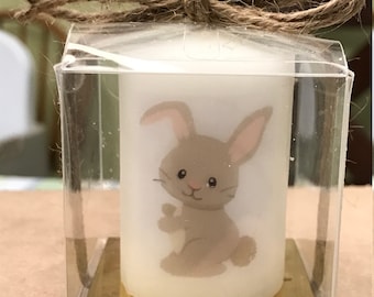 Bunny themed, Baby Shower Favors, Woodland Animal favors, Candle Favors,  classic themed Favors, Baptism , Holy Communition Favors