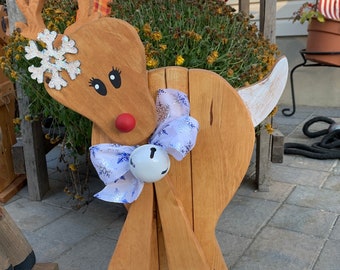 Handmade wooden reindeer , free standing unique gift from someone who has everything