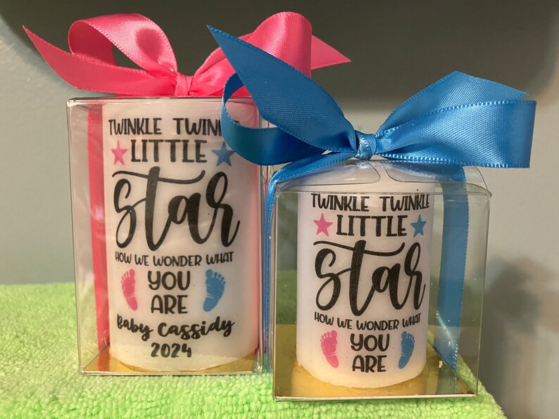 2 or 3 inch candle favors Gender reveal favors, gender neutral, he or she favors, gender reveal, gender reveal candles image 4