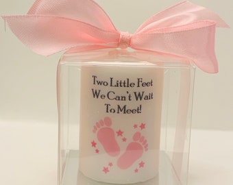 Baby shower favors, two little feet, Our Family just grew by two feet candle favors, Baby shower Favors, Personalized affordable, unique