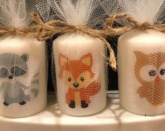 Baby Shower Favors, Shower Favor, Woodland Animal favors, Candle Favors,  classic theme Favors, Zoo Favors,  Baptism , Kids Birthday Favors