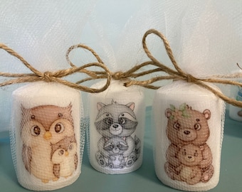 Woodland creature shower favors, ready to handout to your guests , woodland mommy and me favor, mom and baby candle. mommy and me.