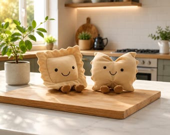 Italian Pasta Plush Pillow, Ravioli & Farfalle Foodie Cushion, Soft Kitchen Decor