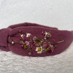 Handmade Embroidered Flower Headband - Top Knot Style