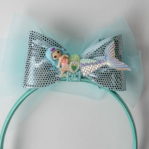 Diadema de sirena hecha a mano con lazo para niñas pequeñas - Accesorio para el cabello único para la vuelta al cole / Accesorio único para la vuelta al cole /