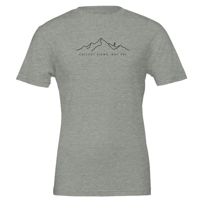 T-shirt « Collectez les vues, pas les records », T-shirt humoristique pour trail, Cadeau pour coureur de trail, T-shirt pour ultra-traileur, T-shirt de randonnée, Cadeau pour alpiniste Athletic Heather