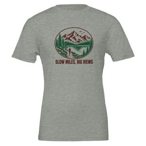 Slow Miles Big Views T-shirt, grappig trailrunning T-shirt, cadeau voor trailrunners, ultrarunner T-shirt, wandelshirt, cadeau voor berglopers Athletic Heather