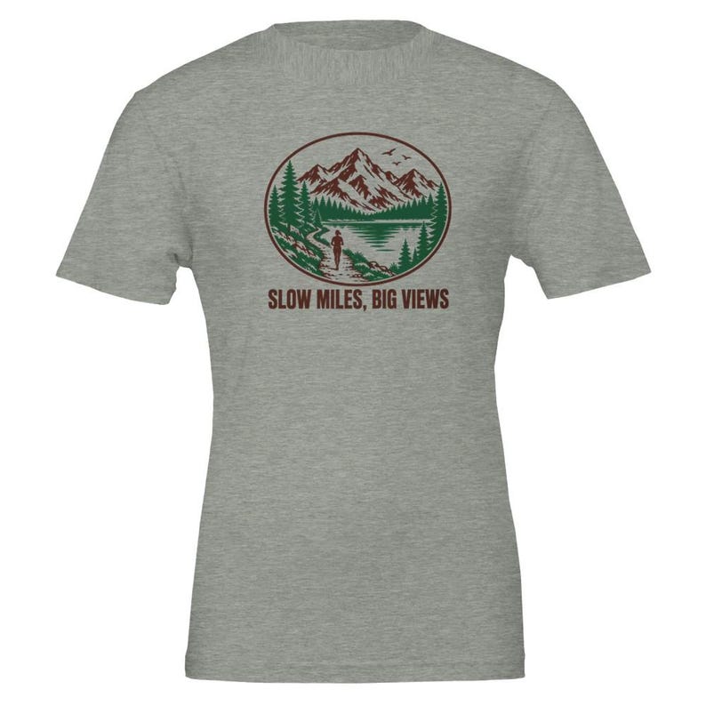 Slow Miles Big Views T-shirt, grappig trailrunning T-shirt, cadeau voor trailrunners, ultrarunner T-shirt, wandelshirt, cadeau voor berglopers Athletic Heather