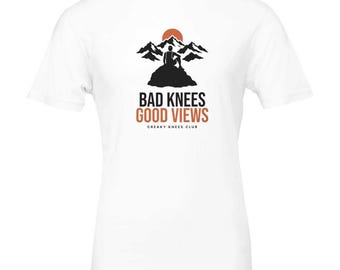 Camiseta "Rodillas malas, buenas vistas", camiseta divertida para correr por senderos, camiseta de senderismo, regalo para corredores de montaña.