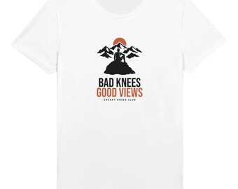 Camiseta técnica para correr "Malas rodillas, buenas vistas", camiseta de trail running que absorbe la humedad, regalo divertido para corredores de trail.