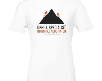 Camiseta de especialista en subidas y negociador en bajadas, camiseta divertida para correr por senderos, camiseta de senderismo, regalo para corredores de montaña