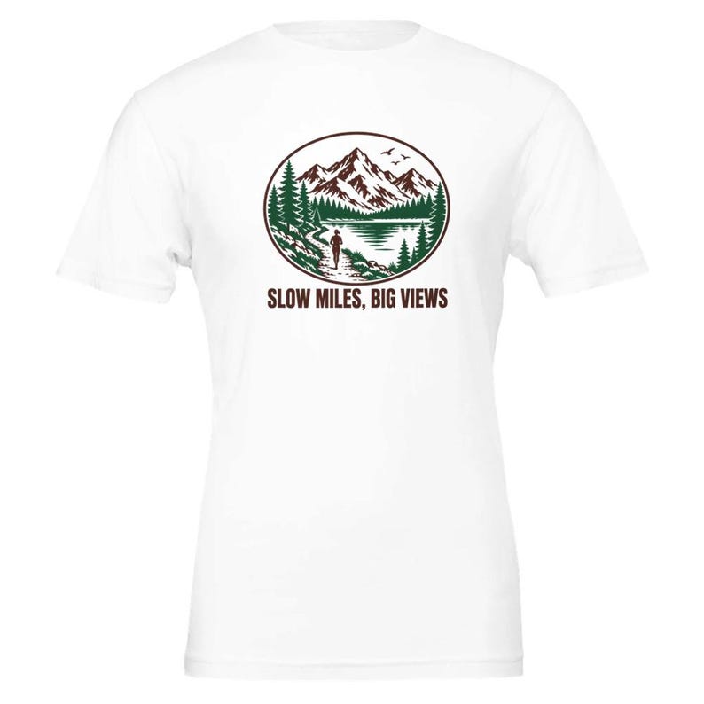 Slow Miles Big Views T-shirt, grappig trailrunning T-shirt, cadeau voor trailrunners, ultrarunner T-shirt, wandelshirt, cadeau voor berglopers White