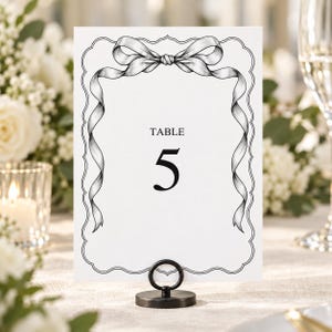 Tischnummern für Hochzeiten 1–30, schwarze Schleife, druckbare PDFs, 4x6 & 5x7, drei Schriftarten
